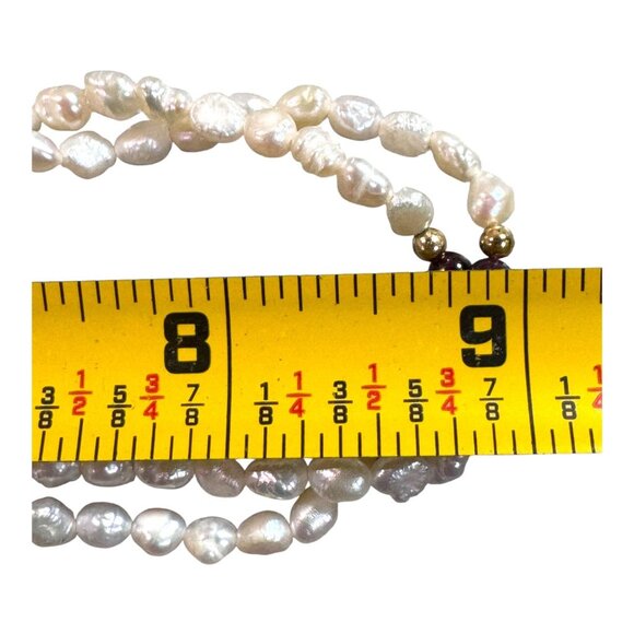 Vintage Freshwater Pearl Garnet Beaded Necklace Twisted Double Strand Gold Clasp - Picture 5 of 8
